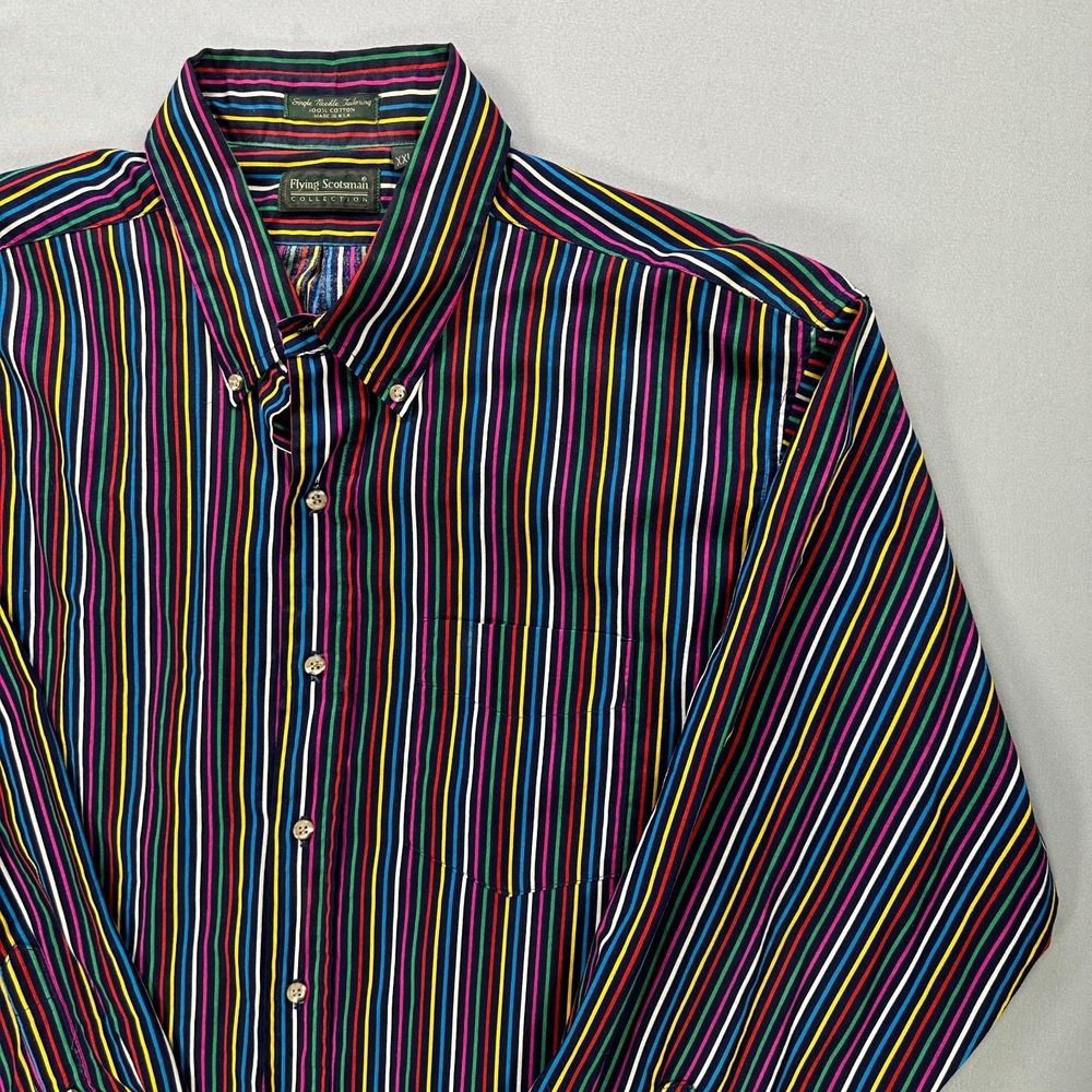Flying Scotsman Collection XXL Rainbow Stripe Button Down Shirt USA Made Cotton